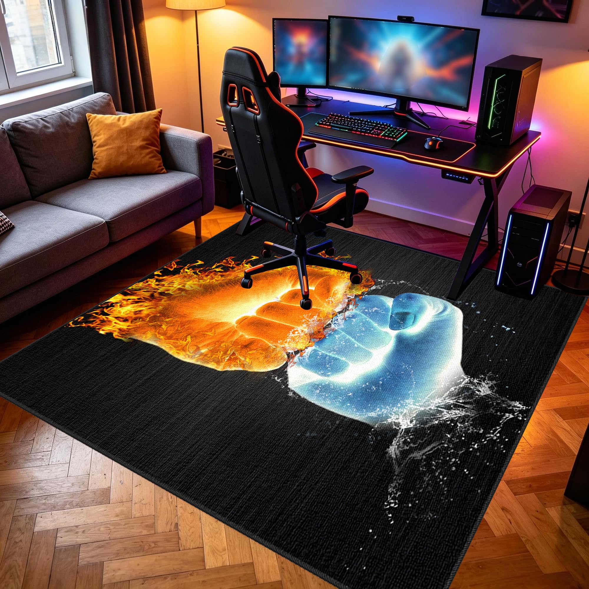 Zmywalny dywanik do pokoju zabaw, 180 x 230 cm / 70,87 x 90,55 cala Mata podłogowa na krzesło komputerowe do gier, mata sportowa, mata podłogowa dla graczy 3D do sypialni na krzesło biurowe