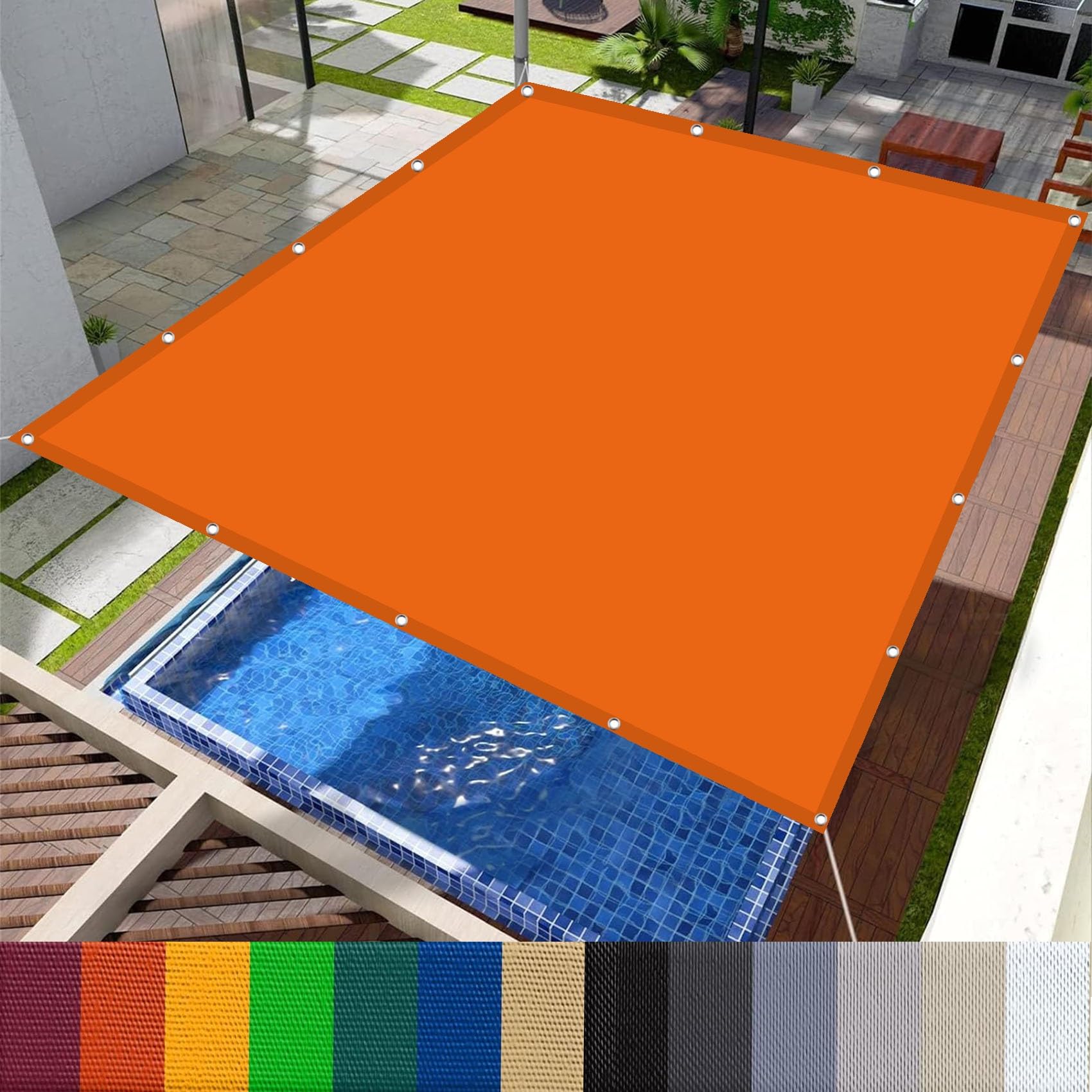 Voile d'ombrage carré 7 x 7 m orange étanche avec protection UV 98%