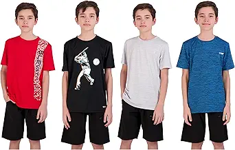 Hind 4-Pack Boys Youth Quick-Dry Breathable Performance Active Athletic T Shirts