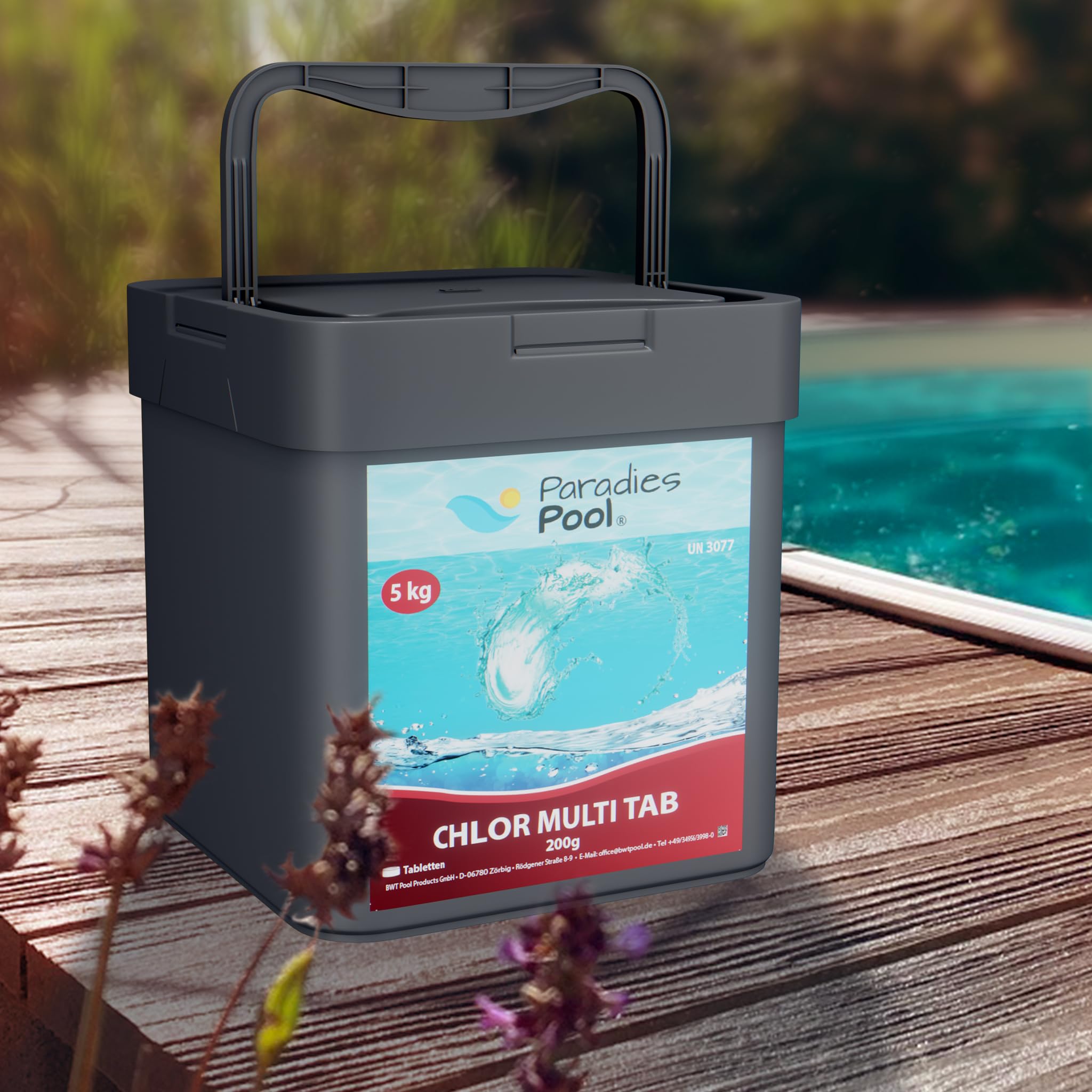 Paradies Pool Multi Tabs 200 g 5 kg, 4 in 1 Multi Tabletten mit Chlor, Algenschutz, Flockungsmittel, pH Stabilisator, zur Wasserbehandlung, Inhalt: 1 kg