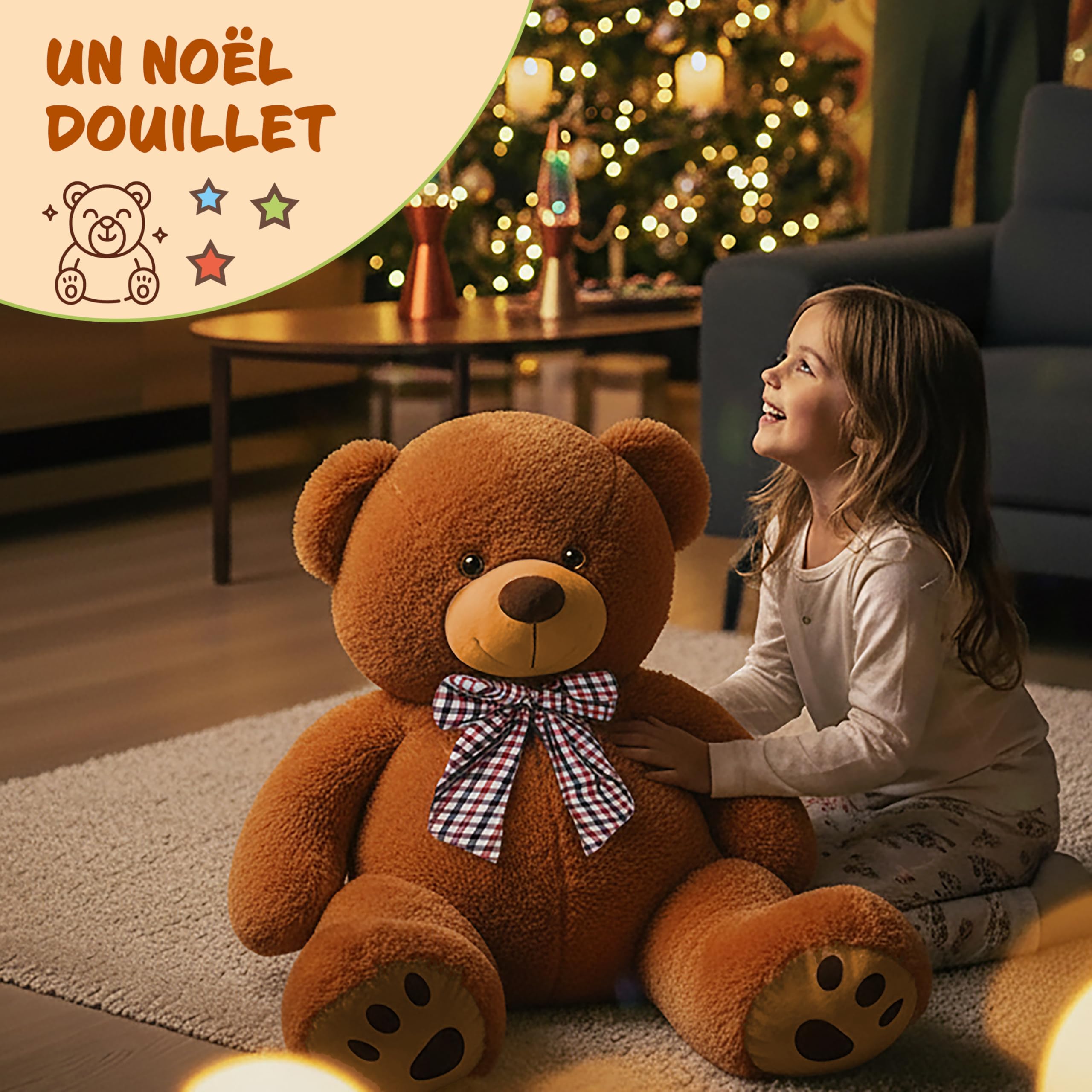 Monzana® Ours en Peluche Très Douce avec Noeud Papillon - Nounours 150cm Brun - Doudou Mignon Petit Ours Brun - Idée Cadeau Noël, Anniversaire, Saint-Valentin, Jouet Enfant