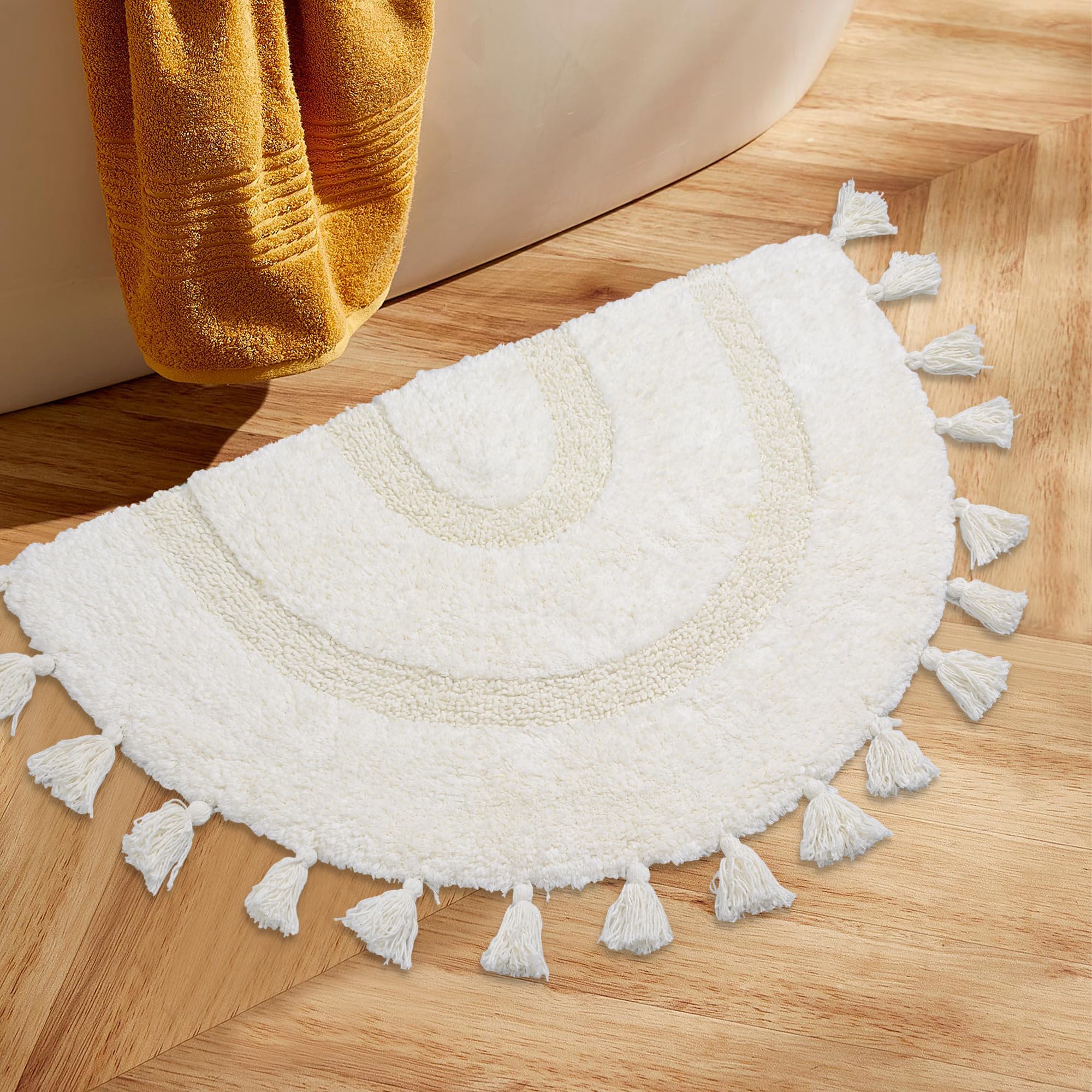 Amazon.com: Half Circle Boho Bathroom Rugs with Tassels 100% Cotton ...