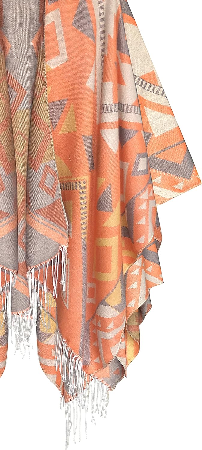 Urban CoCo Women's Retro Style Vintage Pattern Tassel Poncho Shawl Cape Wraps For Women - Image 3