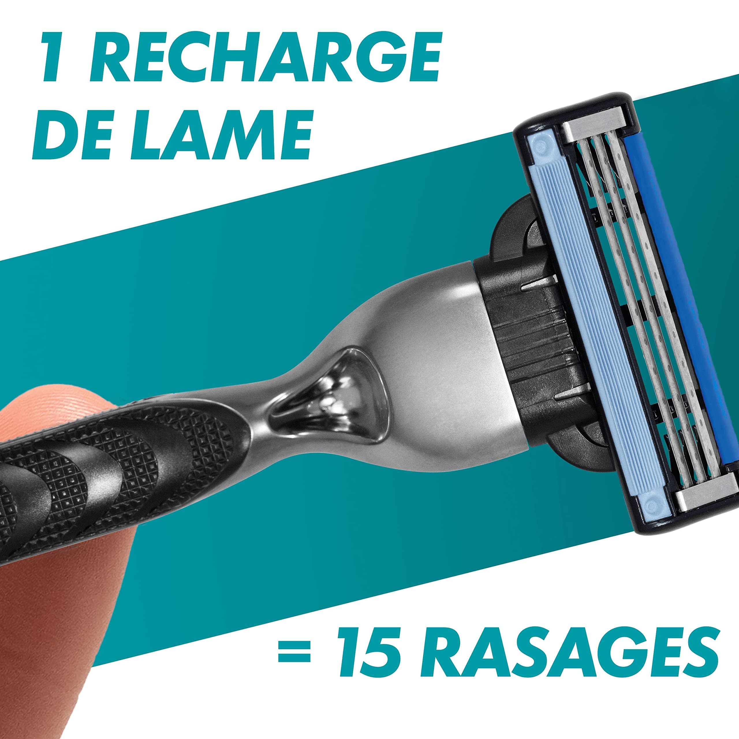 Gillette Rasoir Homme Mach 3, avec 12 Recharges, Noir | Manche Réutilisable, Cartouche à 3 Lames en Acier Inoxydable, Bande Lubrifiante, 1 Cartouche Jusqu’à 15 Rasages