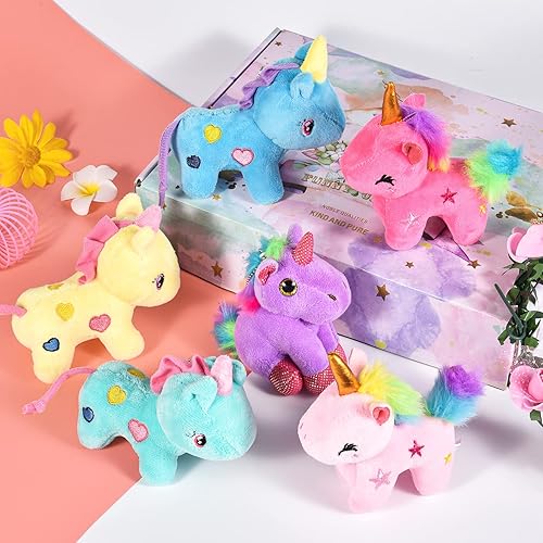 Miniatura 2 de 12 piezas de animales de peluche de unicornio de peluche, regalos de fiesta de unicornio, surtido de juguetes a granel de 4.8 pulgadas, llavero de