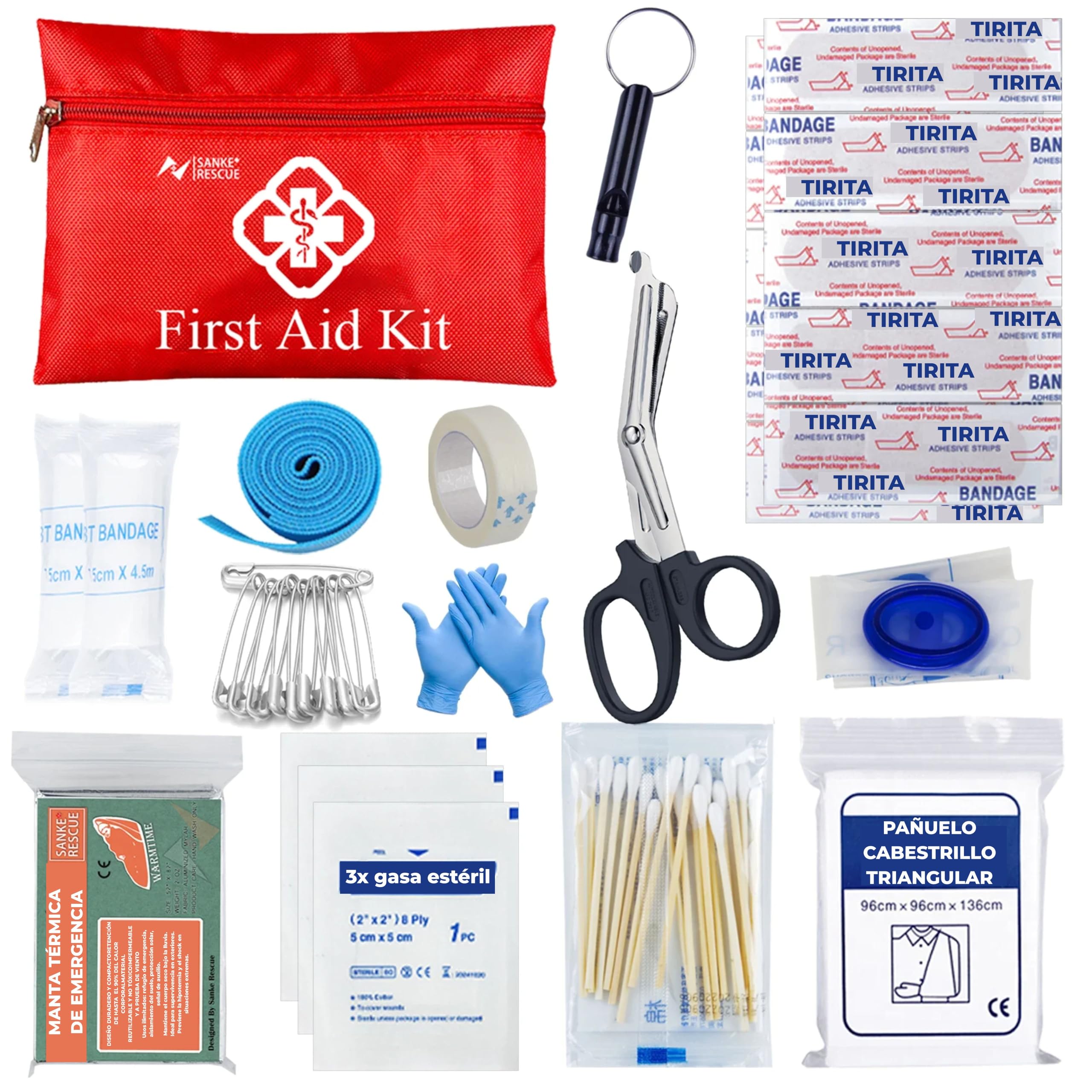 Kit Supervivencia UE 2025 con Mochila Botiquín y Linterna, Manta Térmica Supervivencia, Cuchillo Supervivencia Militar Profesional más Hacha, Tiritas, Vendas, Silbato y Brújula (Titán - Premium)