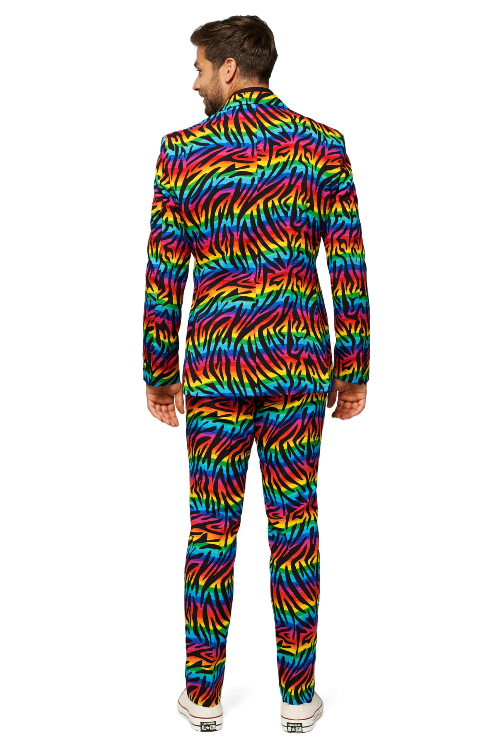OppoSuits Lustige Verrückt Abschlussball Anzüge für Herren - Komplettes Set: Jackett, Hose und Krawatte,Wild Rainbow,50