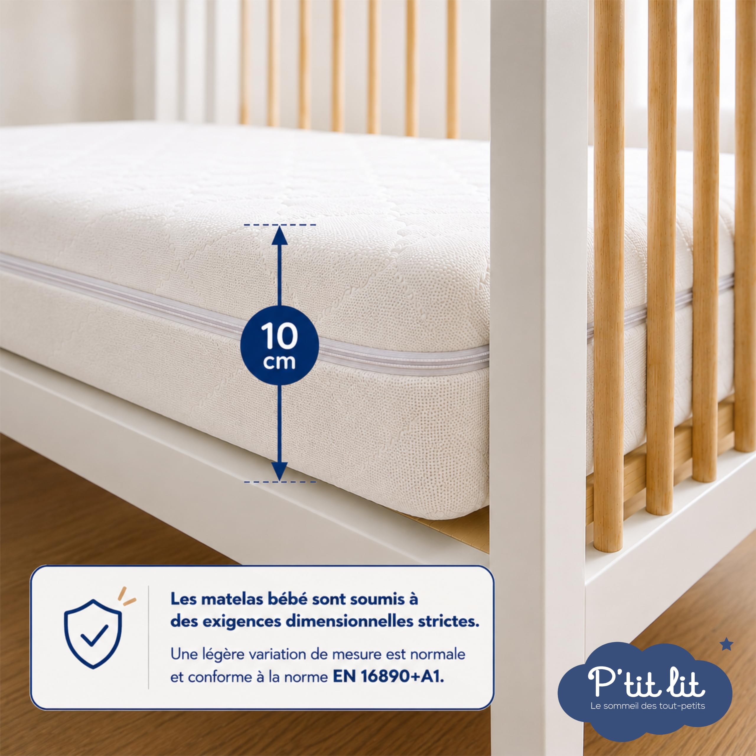 P'tit Lit - Matelas Enfant/Bébé Climatisé - 70x140 cm - 1 face Été fraîche / 1 face Hiver ouatinée - Anti Acarien - Déhoussable - Oeko Tex - Fabrication Française