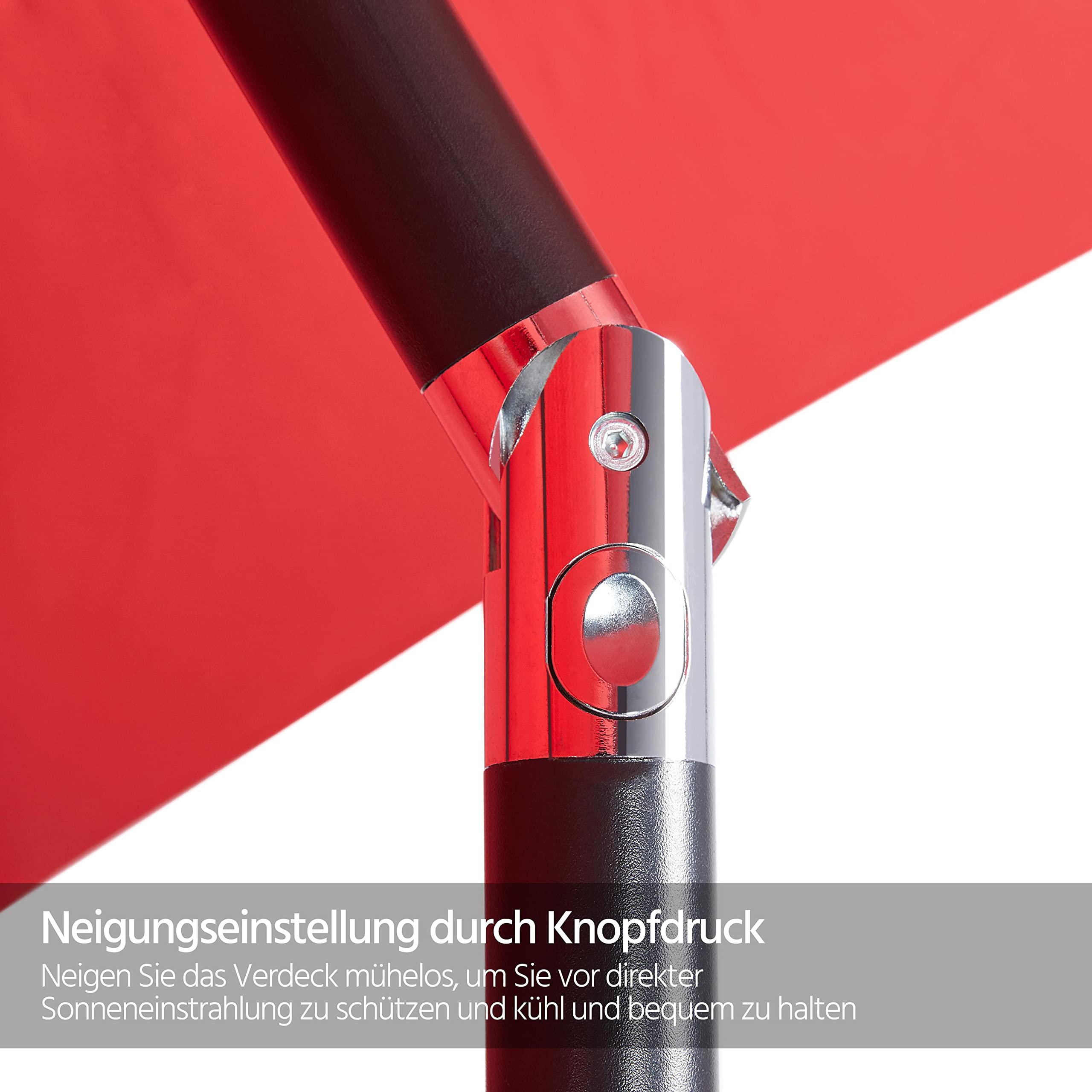 Yaheetech Sonnenschirm Ø 270cm Rund Balkonschirm mit Kurbel, Rot | Terrassenschirm mit 8 Rippen, Neigungsverstellung & Stabilen Metallstreben für Sonnenschutz für Balkon/Terrasse/Markt/Garten