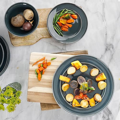 Miniatura 3 de Martha Stewart Portillo - Vajilla de cerámica reactiva de 12 piezas, color azul