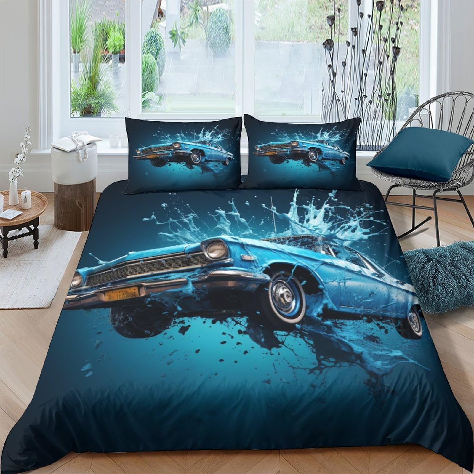 Housse de couette voiture zippée facile à enfiler pour lit King 3 pièces