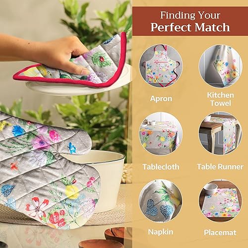 Miniatura 5 de Maison d' Hermine - Guante de horno de 7.5 x 13 pulgadas y agarradera de 8 x 8 pulgadas, 100 % algodón, resistente al calor, chef, cocinar, hornear,