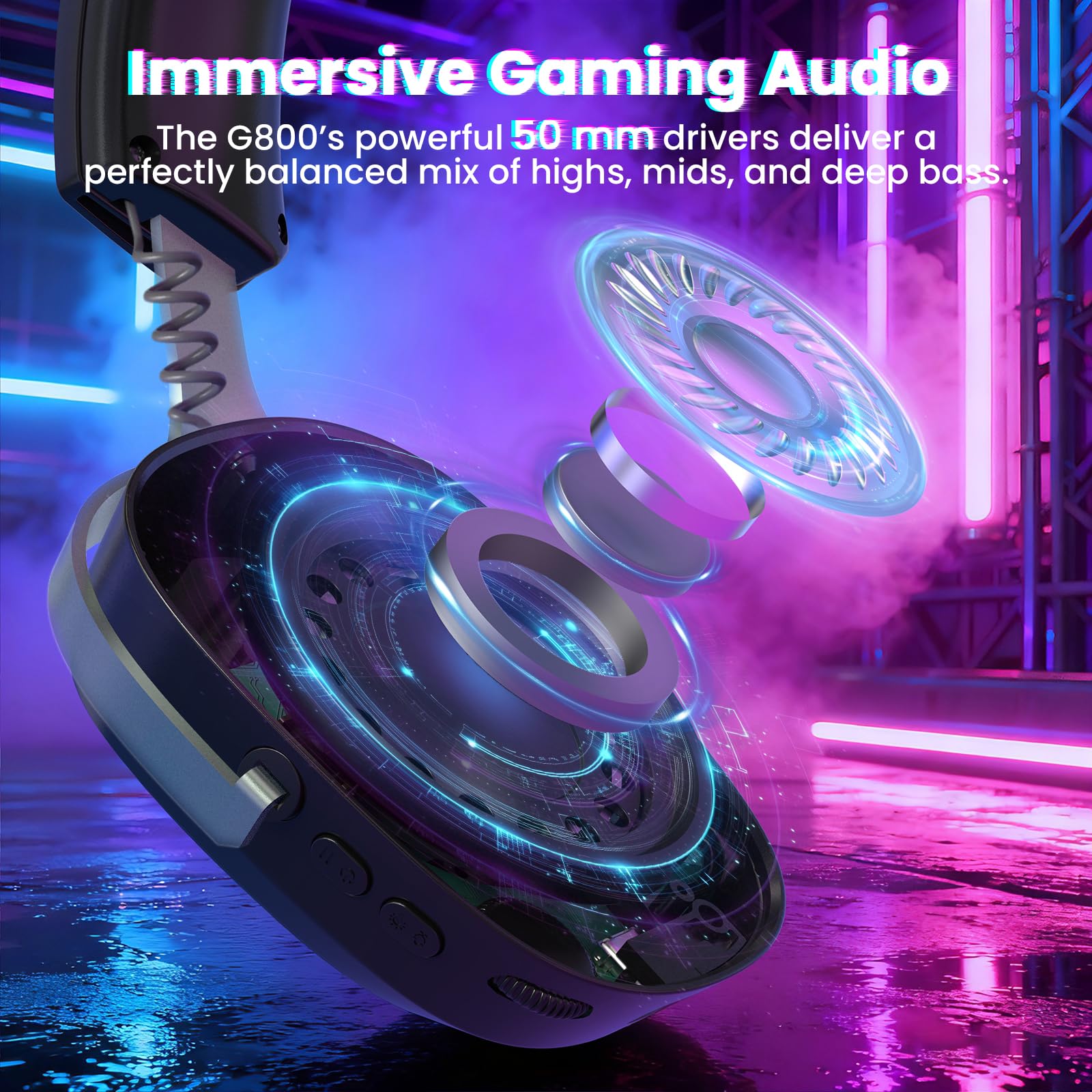 ATTACK SHARK G800 Wireless Gaming Headset with Aluminum alloy frame, 7.1 Surround Sound, Bendable ENC Mic, Tri-Mode(2.4G Wireless/Bluetooth/Wired), 1000mAh, 50mm Driver, RGB, for PC/Mac/PS/XBOX, Black