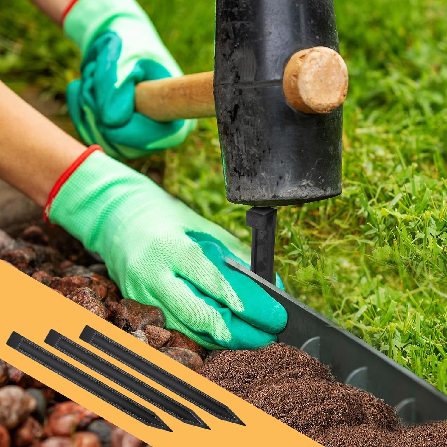 100 Pcs Garden Landscape Stakes, 10 Inch Garden Landscape Anchoring Stakes for Yard Terrace, Landscape Edging Coil, Grass, Bender Board, Garden Liner