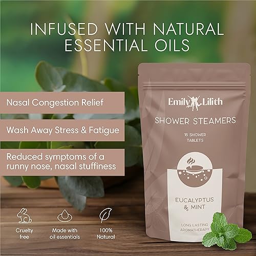 Miniatura 5 de Vaporizadores de ducha de eucalipto y menta (paquete de 15) Emily & Lilith Bomba de baño para aromaterapia, aceites esenciales para cuidado