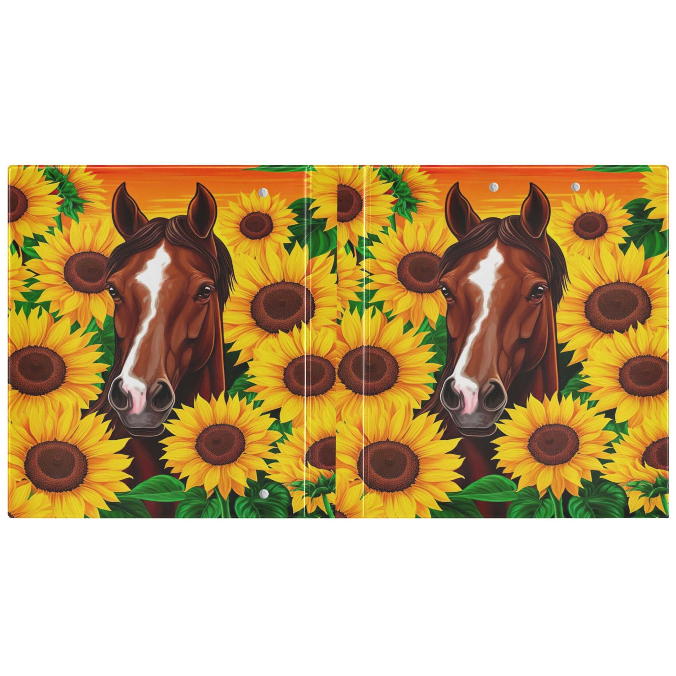 Brown Horse Vibrant Sunflowers 3,8 cm 3-Ringordner für 200 Blatt, langlebige 3-Ring-Ordner, runder Ringordner, 31,5 x 27 x 6 cm, 1 Packung