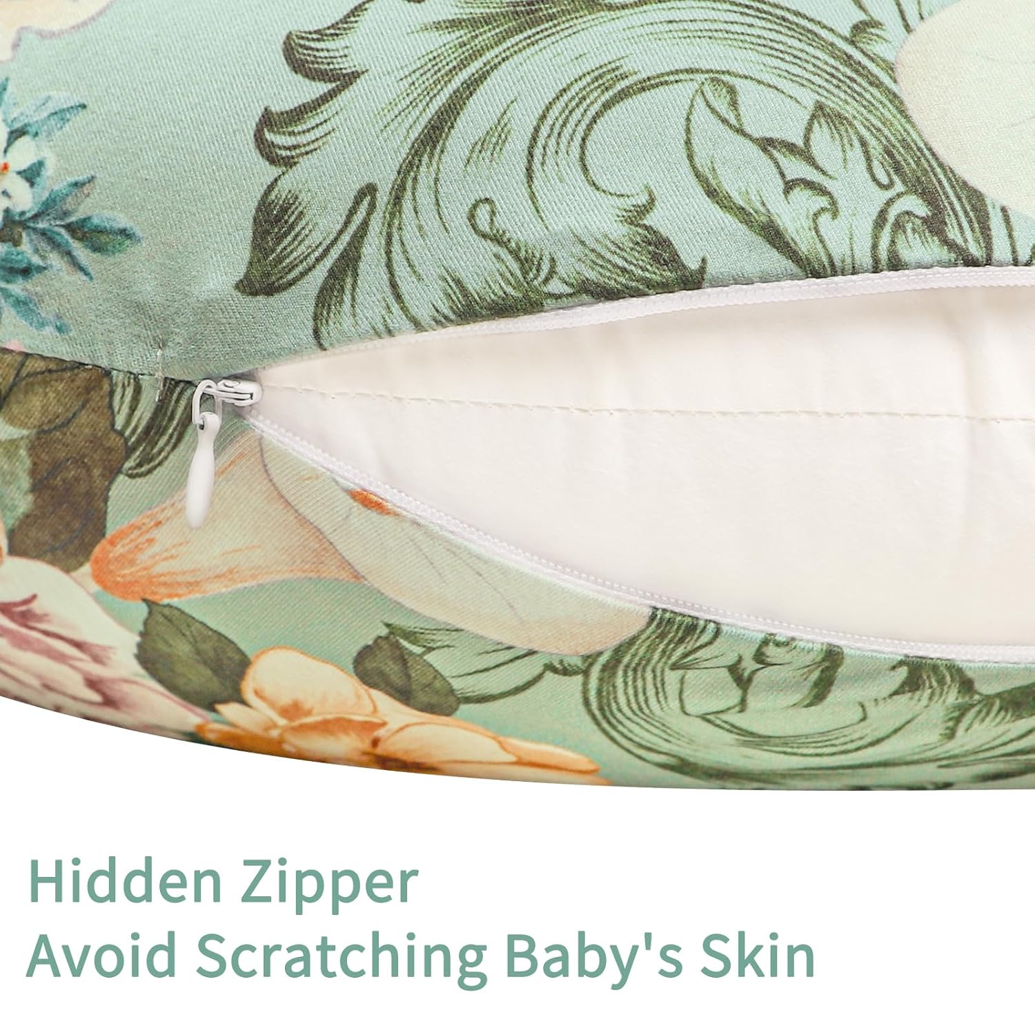 Nursing Pillow Cover for Baby Girls Boys, Green Breastfeeding Pillow Cover, Stretchy Removable Feeding Pillow Case for Newborns, Ultra Soft and Comfortable Nursing Pillow Slipcover, Floral - Image 4