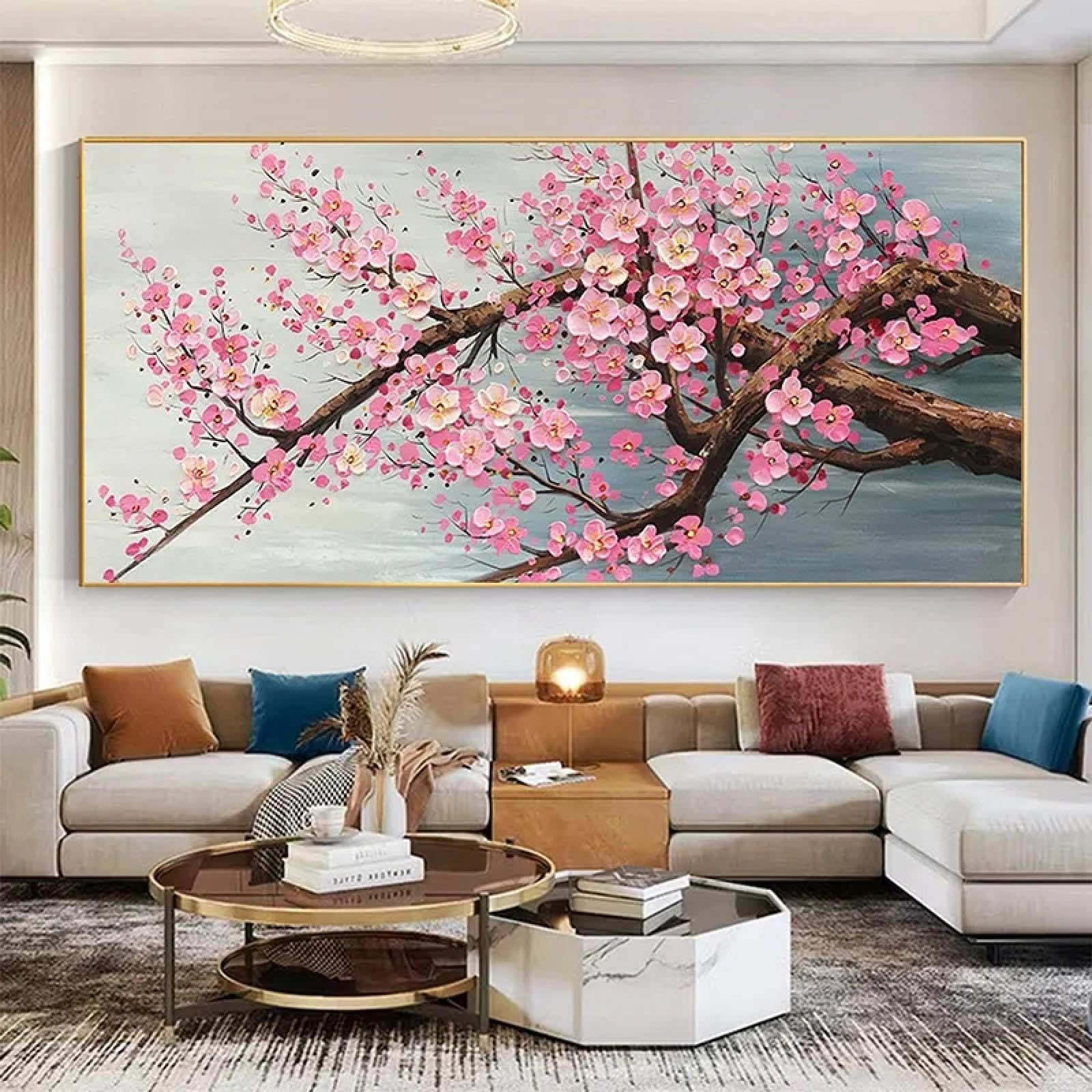 KQZVCU Póster de flor de cerezo rosa, impresiones en lienzo, pintura de flores, arte floral, sala de estar moderna, decoración de pared para el hogar, 70x140cm sin marco