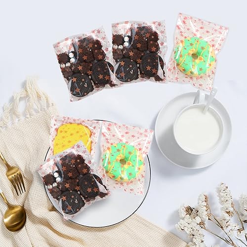 Miniatura 86 de COQOFA 100 bolsas de regalo de estrella rosa de 7 x 12 pulgadas, bolsas de regalo de celofán, bolsas de regalo de fiesta, bolsas de plástico Rosado