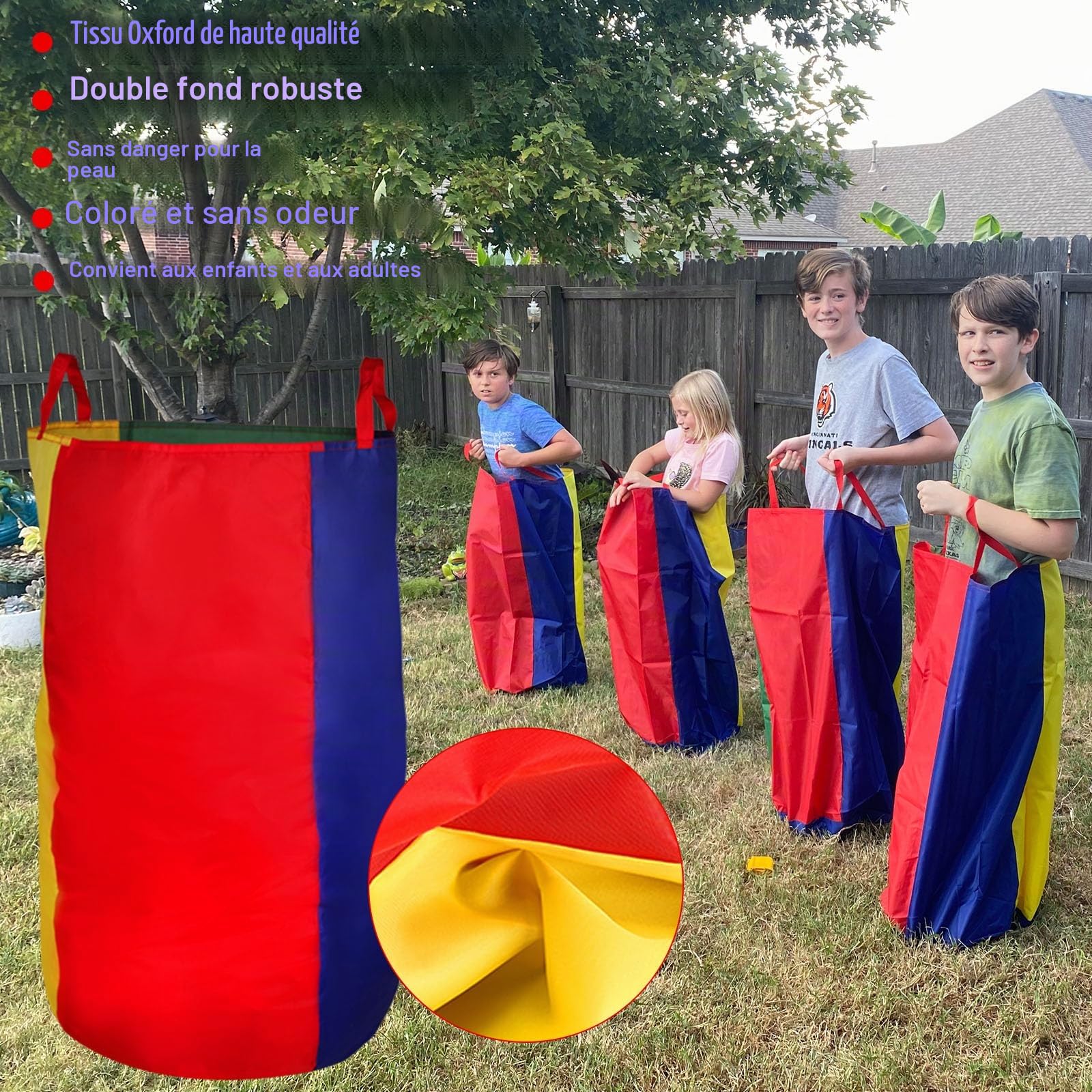Lot de 4 sacs de course pour pommes de terre 86.4 x 43.2 cm avec prix de jeu (12 pièces) pour enfants et adultes, un jeu parfait en plein air pour les fêtes d'anniversaire, réunions de famille