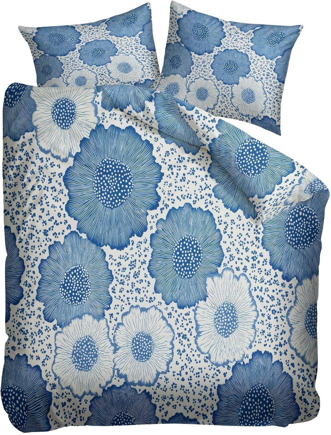 Parure de lit 2 personnes fleurs bleues pour une chambre zen moderne