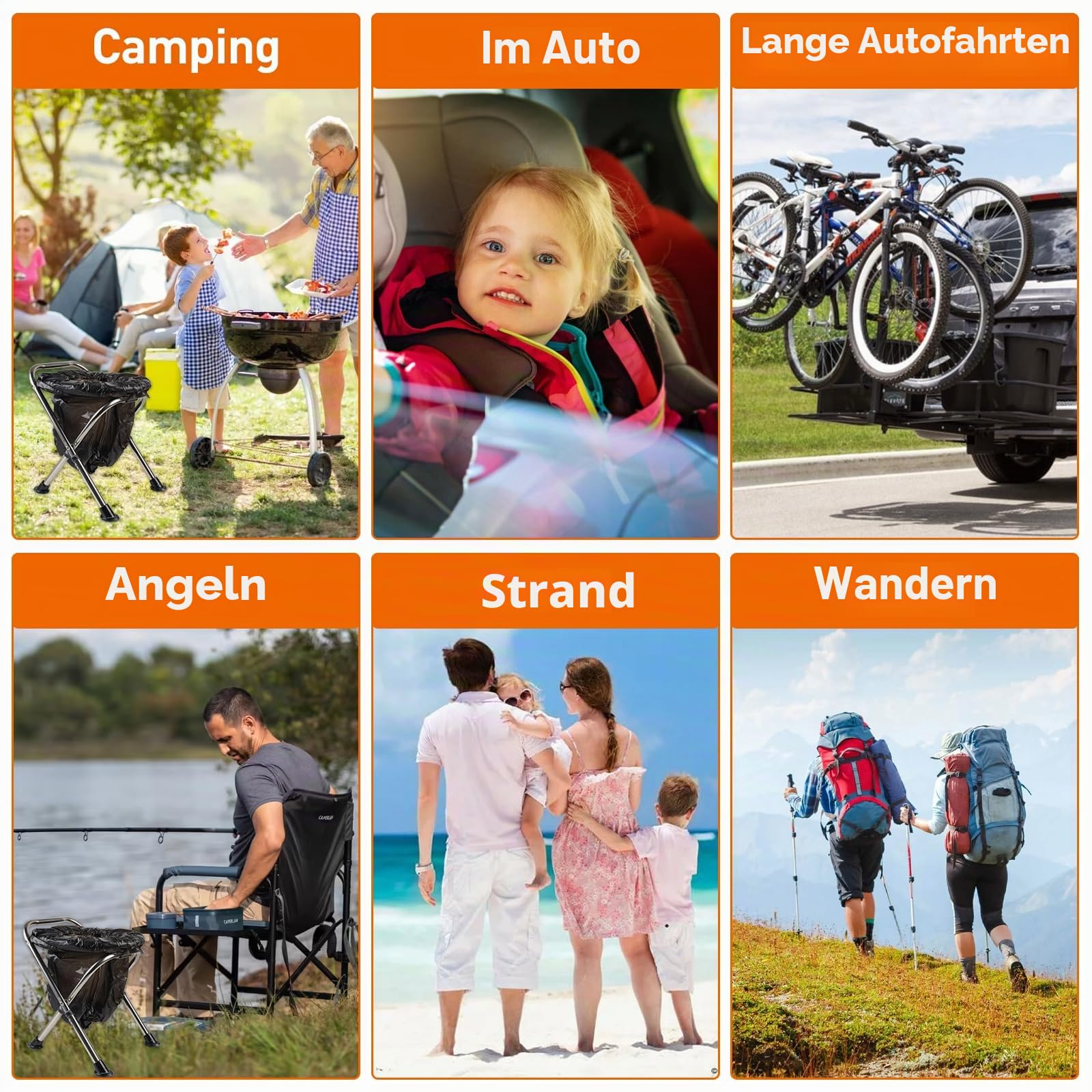 Tragbare Toilette, Outdoor-Camping-Toilette, Reise-WC, Edelstahl, tragbare Toilette (schwarz)