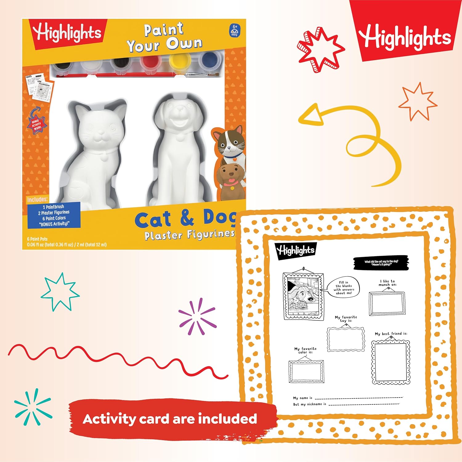 Highlights Paint Your Own Plaster Figurine & Activity Kits – DIY Art Sets with Figurines, Paints, Brush & Bonus Activities – Multiple Themes – Ages 6+