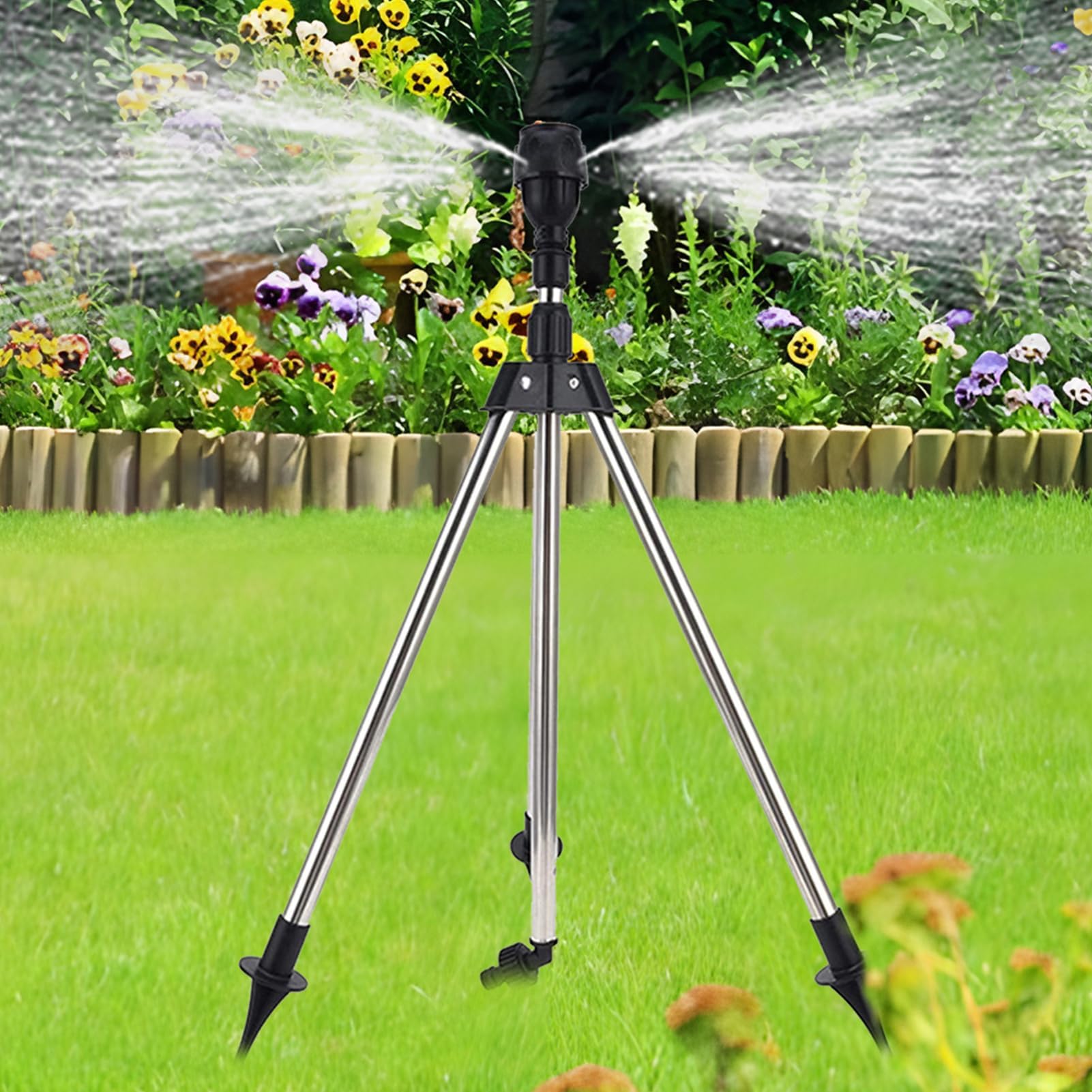 Stativregner 64-94 cm, 360° höhenverstellbar, Rasensprenger, automatische Drehung Gartenbewässerungssystem, große Reichweite für effiziente Bewässerung