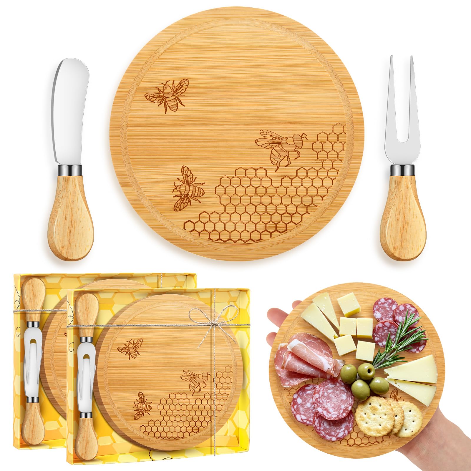 Ziliny 2 Set Baby Shower Prizes, Honey Bee Cheese Board Gifts, Round