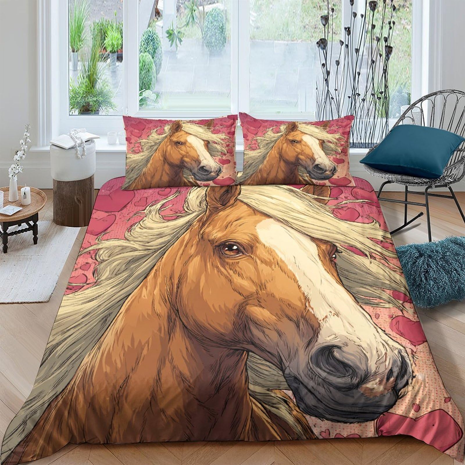 Ctjqhvkz Style-10 3D Printed Horse Portrait Fitted Sheet Microfiber Beige Brown Bed Cover For Bedroom Guest Room Mattress Protection Decor Single（135X200cm）