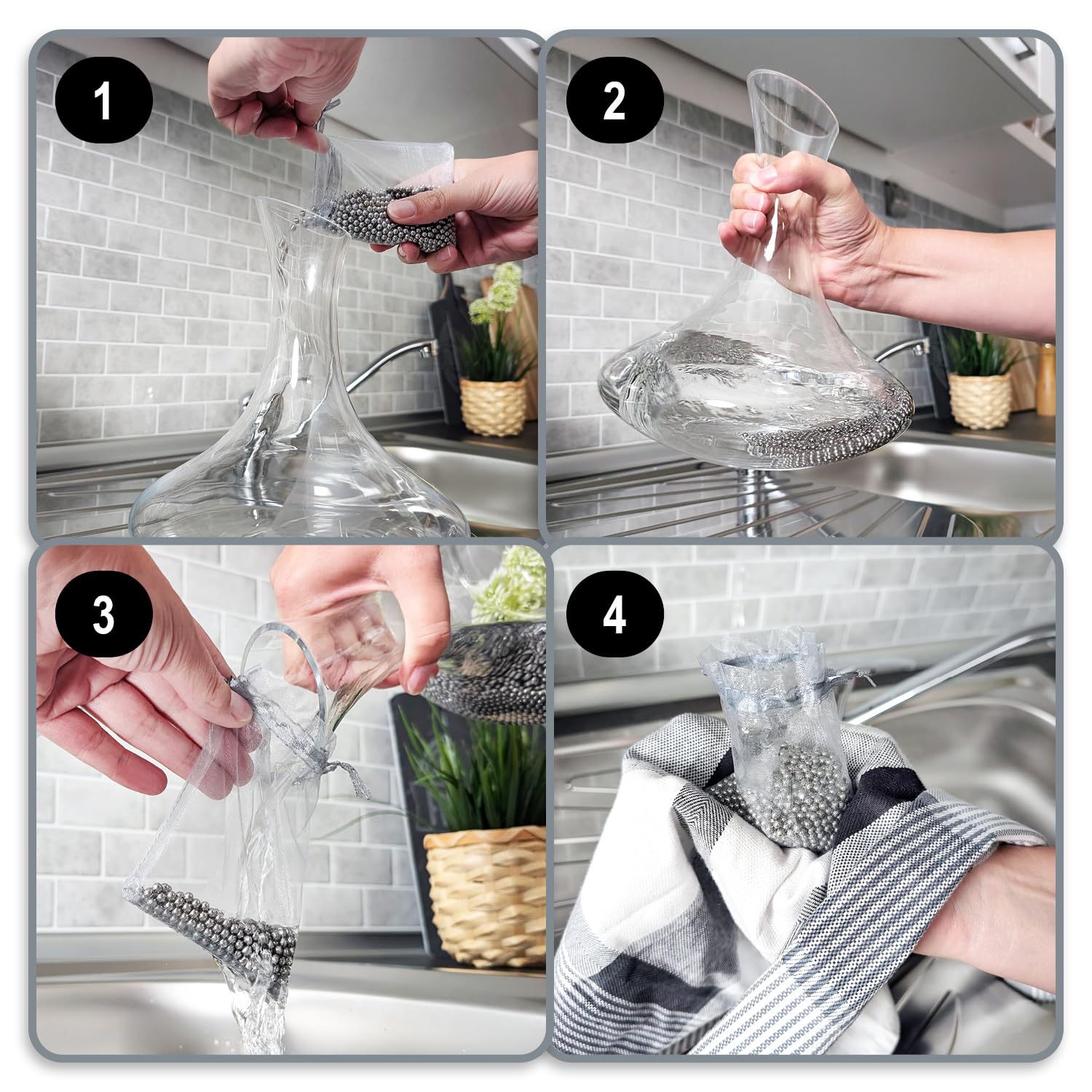 COM-FOUR® Bolas limpiadoras de acero inoxidable 1500x con caja: bolas limpiadoras para botellas, decantadores de vino, jarras de vacío y tazas térmicas (1 pieza (1500 4 mm))