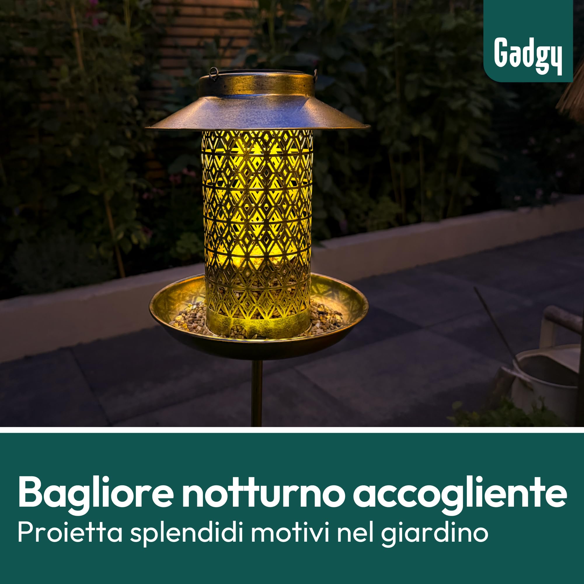 Gadgy Mangiatoia per Uccelli con Luce Solare – Casetta per Uccelli da Esterno 2-in-1 con Illuminazione LED – Decorazione da Giardino Resistente alle Intemperie