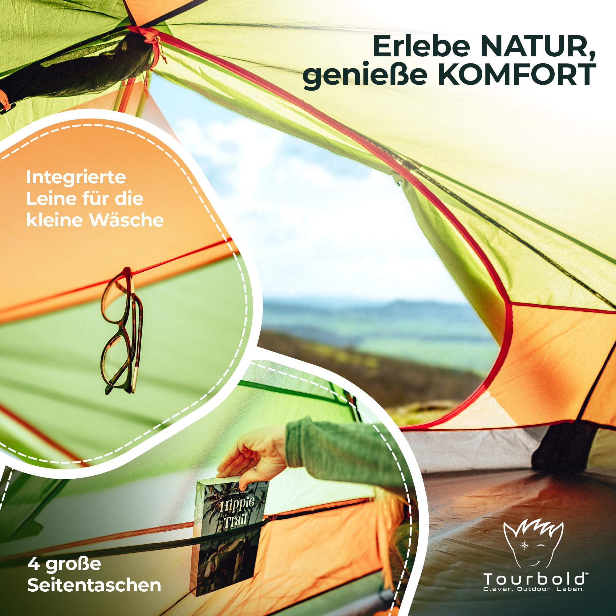 TOURBOLD® Tourbude II 2 Personen Zelt Ultraleicht <3 kg 5 Min. Aufbau | Wasserdicht 3.000 mm Doppelschicht Footprint inklusive Trekking Camping Festival