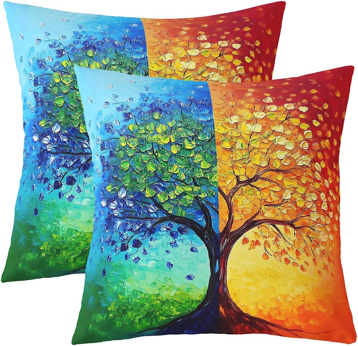 jejeloiu Blue Orange Tree Throw Pillow Covers Nature Landscape Pillow Covers for Home Sofa Bed Couch for Kids Boys Girls Tree of Life Cushion Covers Abstract Art Pillowcases, 24x24 Inches Set of 2