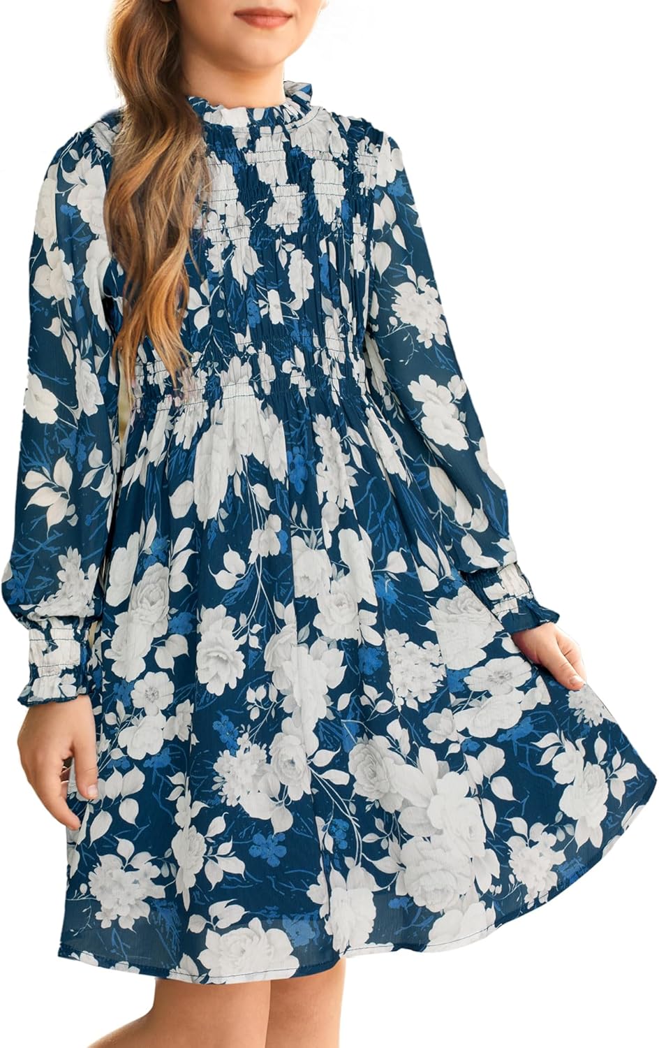 GRACE KARIN Girls' Fall Long Sleeve Dresses Kids Floral Winter Formal Dress Girl Casual Fancy Midi Clothes Size 6-14