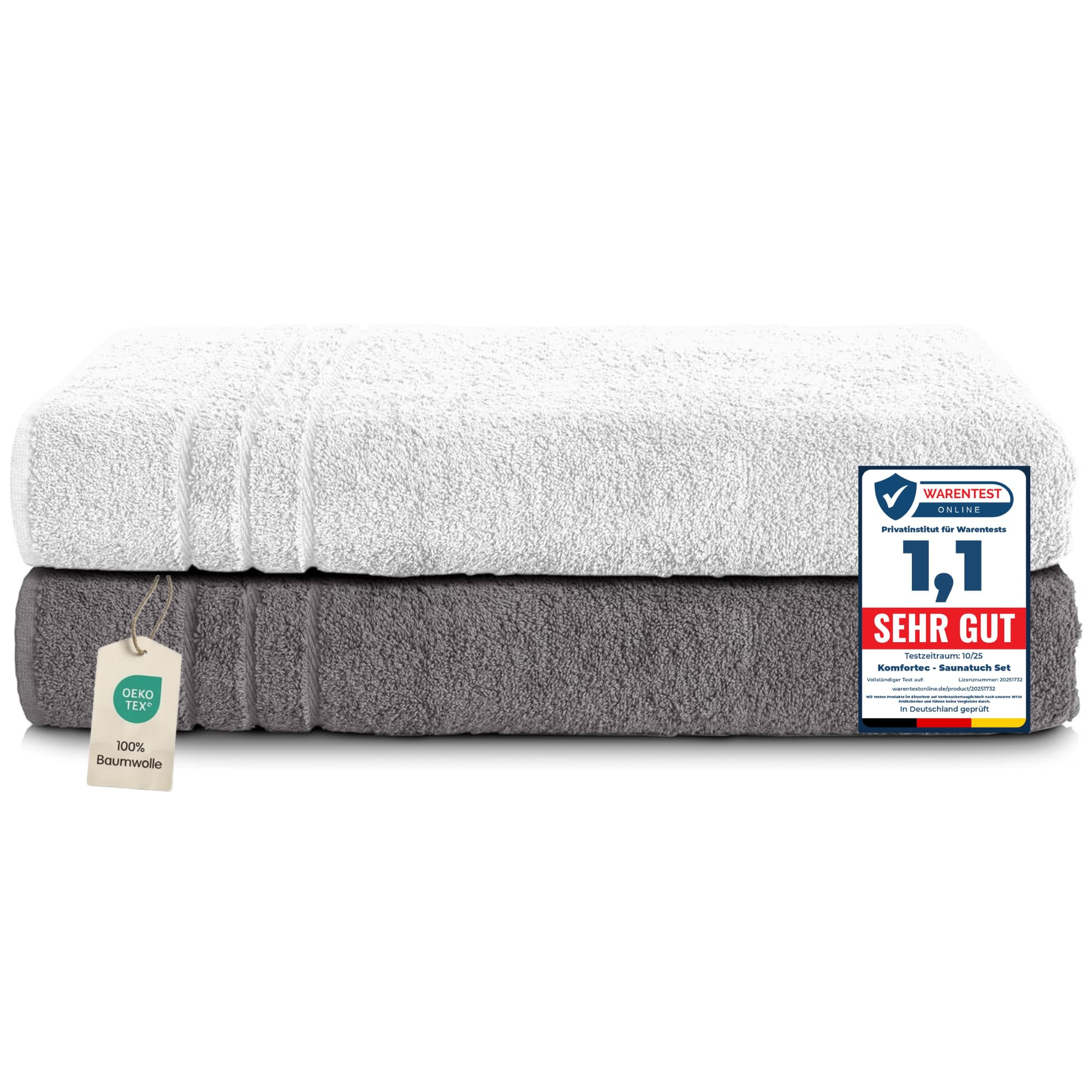 Komfortec Jumbo Bath Towels, 100% Cotton, Quick Dry, 80x200, Grey & White โ image 1