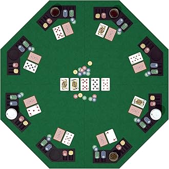 YUZPKRSI 48 Inch Foldable Poker Table Top for 8 Players, Octagon Poker Table Topper with Chips Tray & Cup Holders, Professional Texas Hold’em Poker Table Mat with Carrying Bag for Card Casino Games