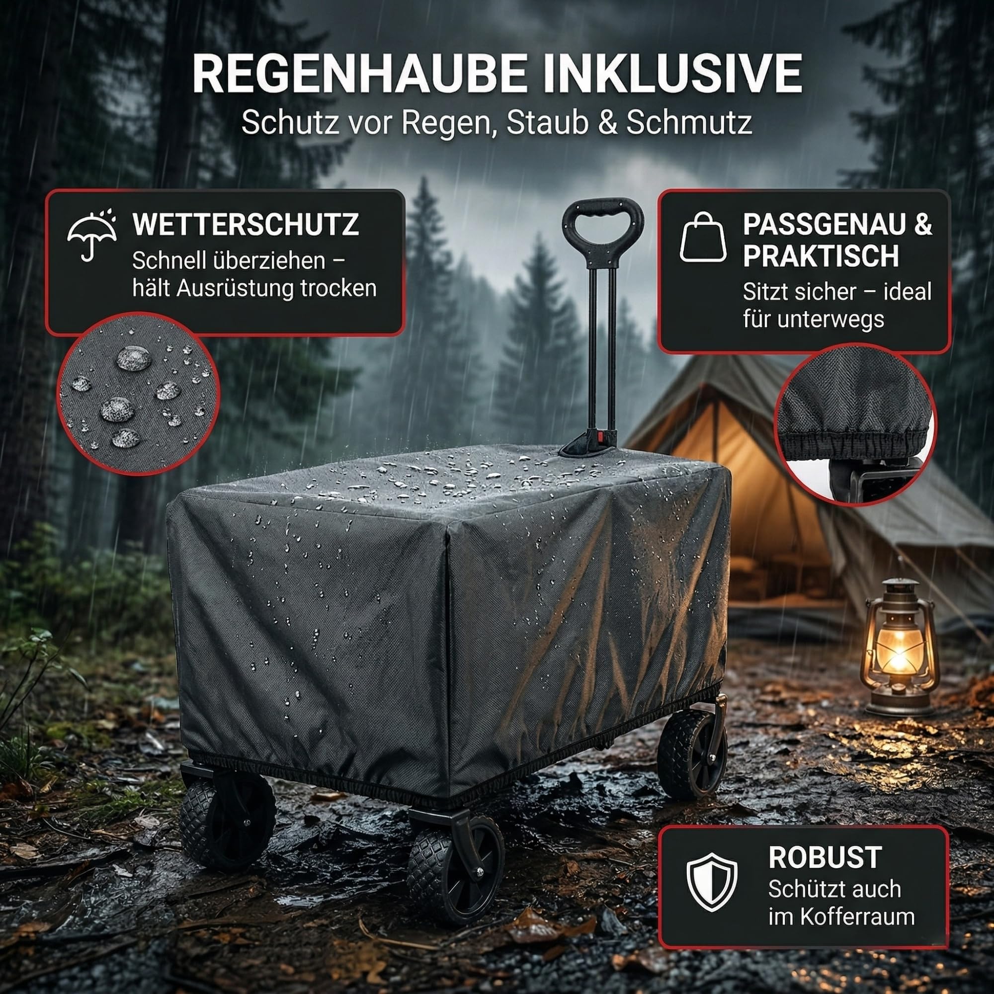 ALBATROS Bollerwagen klappbar 120L – Faltbarer Transportwagen mit Flaschenöffner, Getränkehalter & Rückwand-Öffnung – Outdoor Handwagen mit Reflektorstreifen für Camping, Festival & Ausflug