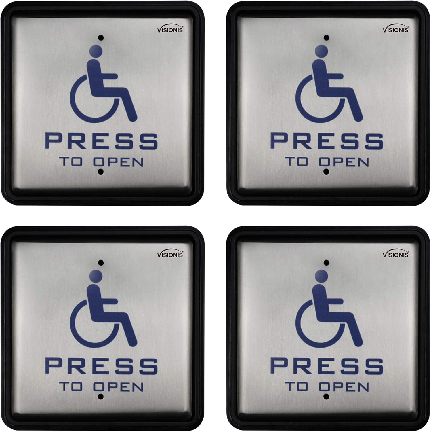 Visionis VIS-7039 Wired Handicap Stainless Steel Square Push to Exit Button Switch for Access Control with NC COM and NO Outputs with Back Box Included