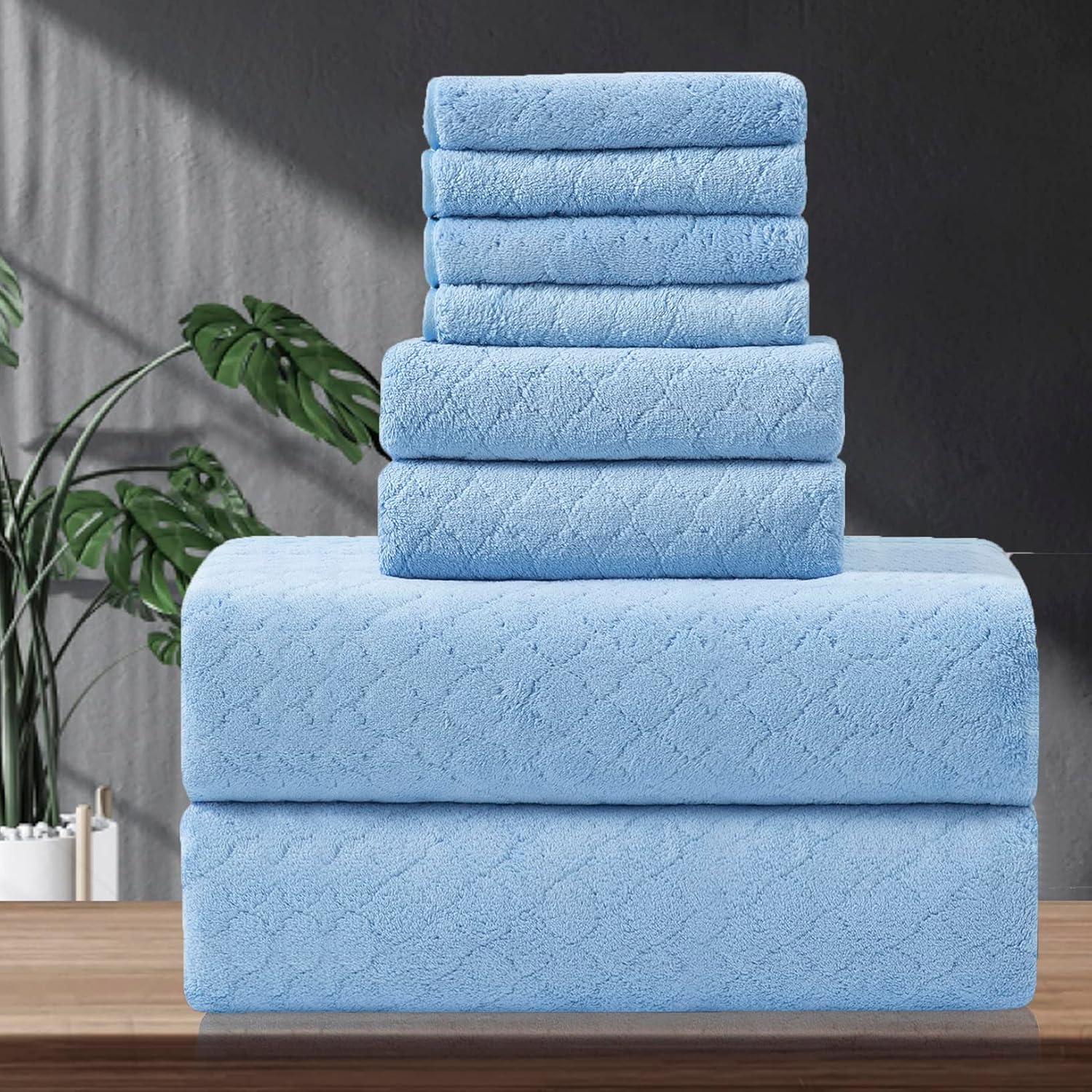 8Piece Blue Bath Towels Set,2 Oversized Large Bath Towels