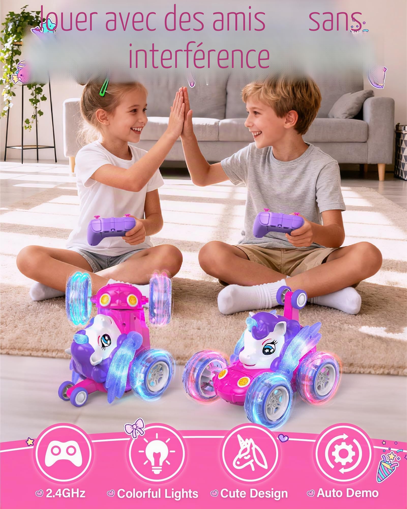 Kiztoys Voiture Telecommandé Fille 3 Ans - Licorne Jouet RC Stunt Car avec éclairage LED, Rechargeable Licorne Voiture RC Radiocommandee Jeux Cadeau Noel pour Enfant Fille 3 4 5 6 Ans