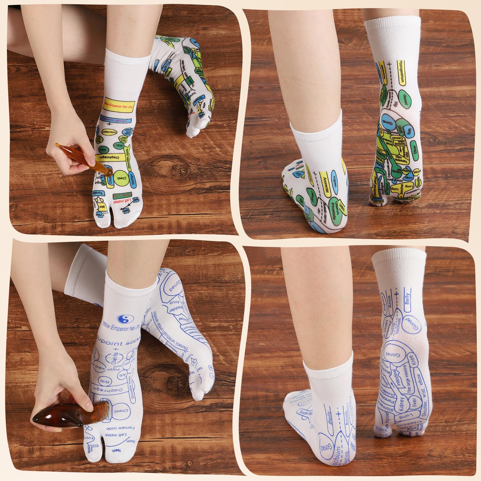 Reflexzonensocken mit Werkzeug, 2 Paar Fußmassage-Socken Akupressur | Chiro Akupunktursocken Massagewerkzeug Set Triggerpunkt Schmerzlinderung Heilmittel Akupunktur Geburtstagsgeschenk für Frauen
