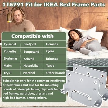 116791 Mounting Plate Bed Frame Mounting Plates/Brackets | Replacement for lKEA Bed Frame Part # 116791 Fits for Hemnes Malm Brimnes Tarva Kritter (2 Packs)