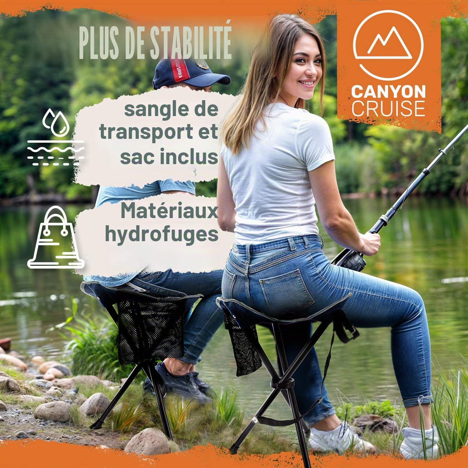 Tabouret de Camping Chaise de Camping Pliable Portable, Siège de pêche, Chaise de Festival (2 pièces)