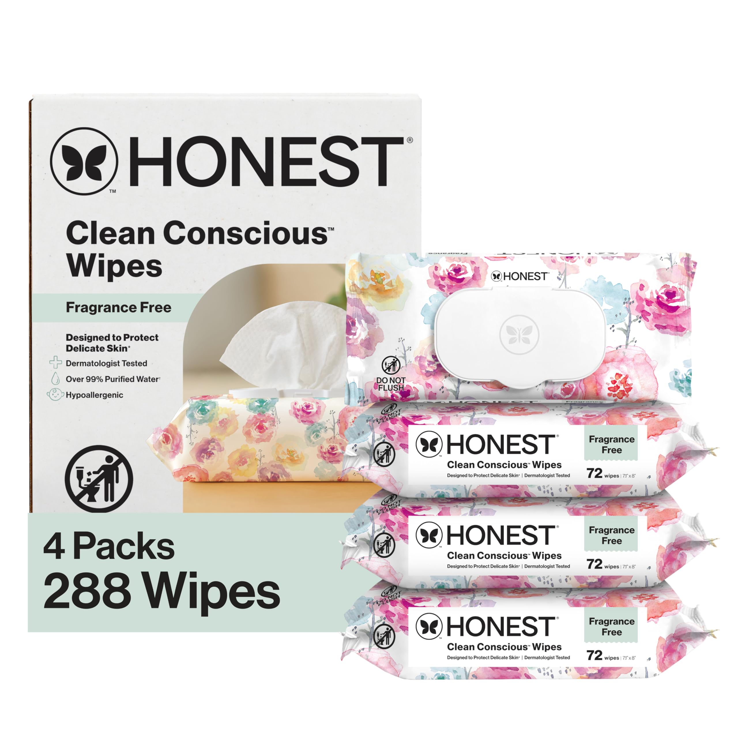 Hypoallergenic Multi-Use Baby Wipes for Sensitive Skin, Rose Blossom, 288 Count