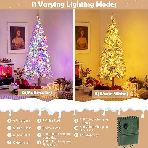 Miniatura 3 de GOFLAME Árbol de Navidad preiluminado de 6 pies, árbol de Navidad artificial con 458 puntas de rama, 220 luces LED blancas cálidas y multicolor, 11