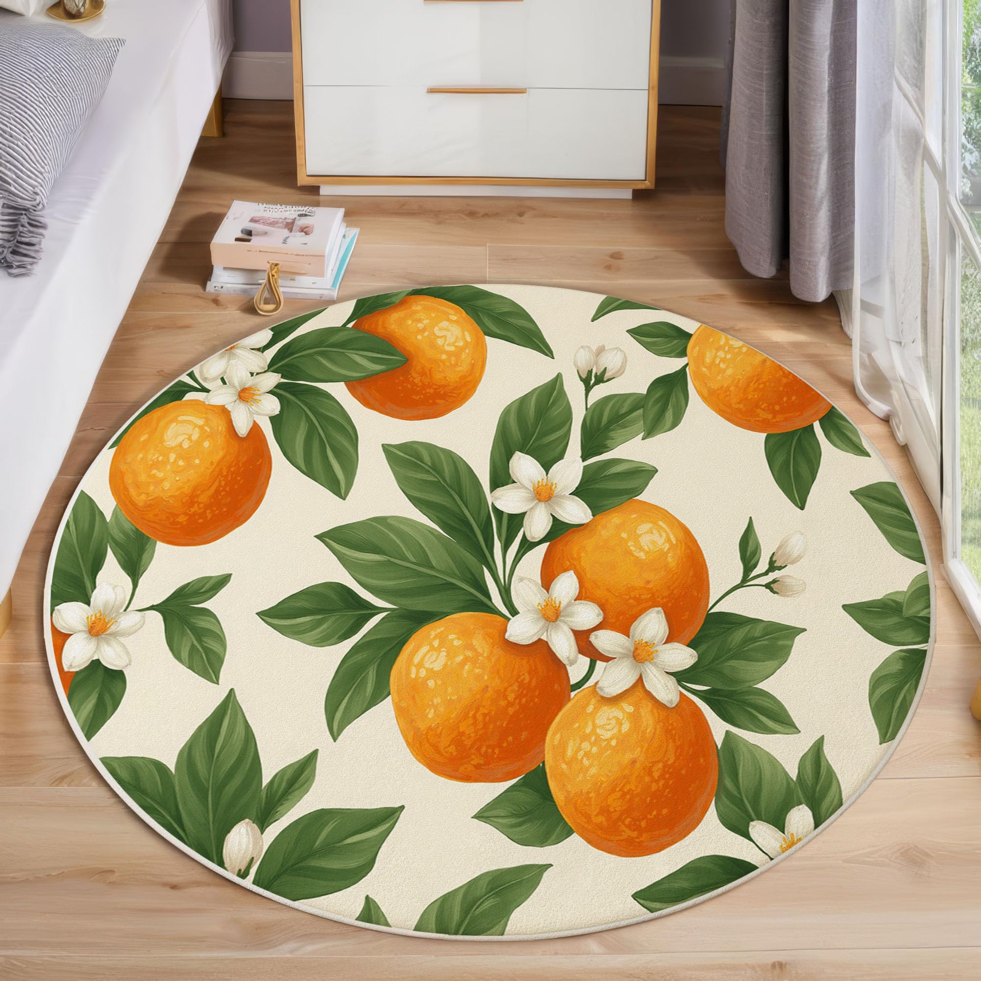 Tapis rond lavable motif floral pour décoration chambre enfants