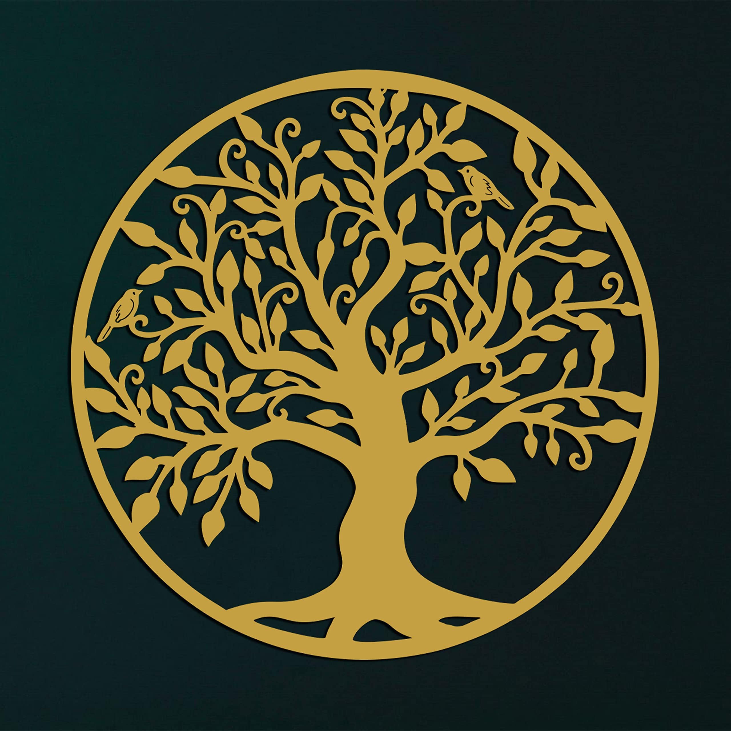 DEKADRON Metal Wall Art - Gold Tree of Life - Metal Family Tree - Metal Wall Silhouette, Metal Wall Decor, Home Office Decoration Bedroom Living Room Decor (17"W x 18"H / 44x46 cm)