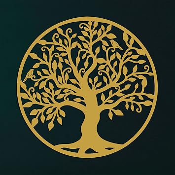 DEKADRON فن الجدار المعدني - شجرة الحياة الذهبية - شجرة العائلة المعدنية - صورة ظلية للجدار المعدني ، ديكور الجدار المعدني ، ديكور المنزل غرفة النوم غرفة المعيشة ديكور 17 "عرض &times; 18" ارتفاع / 44x46 سم