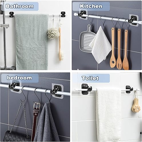 Miniatura 10 de 2 soportes de barra de cortina sin taladro, sin perforar, autoadhesivos, ganchos de barra de cortina, ganchos ajustables para barra de cortina,